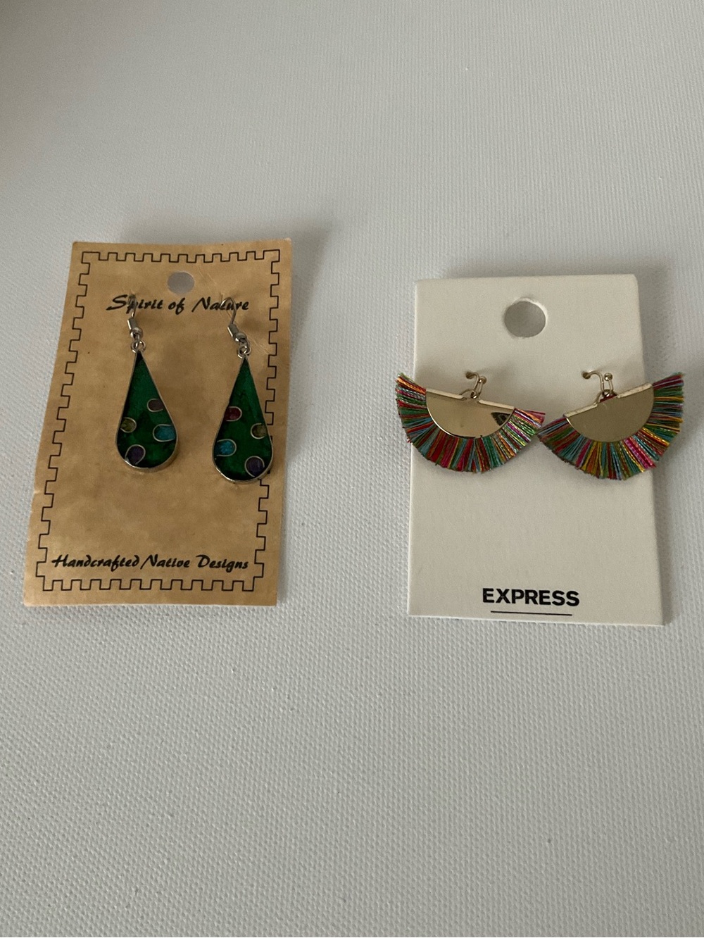 Handmade Native Design/Express Rainbow Fringe Half-Moon Earrings Sey